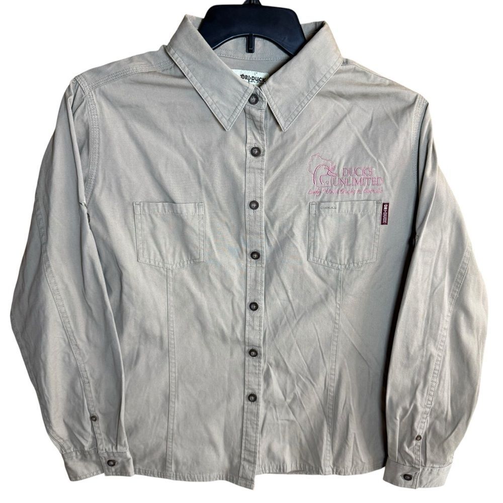 Dri Duck for Her Ducks Unlimited Wood Ducks & Cattails Embroidered Button Up-XL
